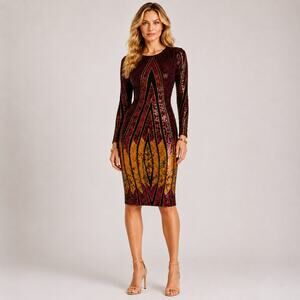 Sequined Dress Women's L Sheer Cocktail Autumn Wedding Homecoming Bodycon EUC